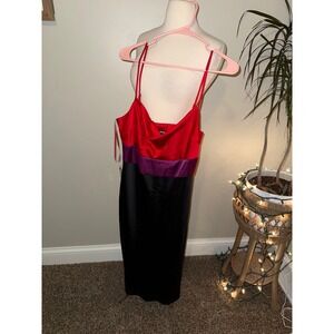 Express Colorblock Cowl Neck Slip Midi Dress Red Purple Black Size M